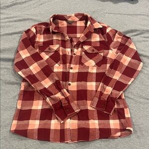 Eddie Bauer Burgundy and Pink Plaid Shirt
